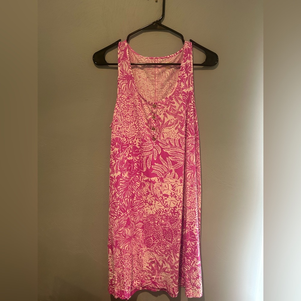 Lilly Pulitzer Lela Henley Tank Dress Wild Fuchsia Swipe Right Sleeveless M